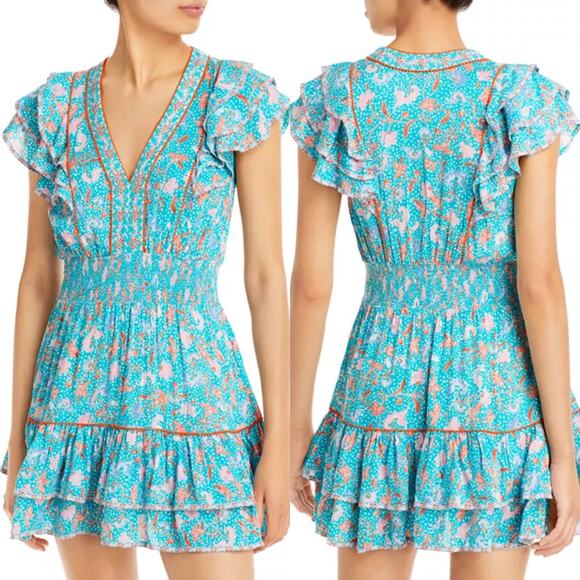 Poupette St. Barth Dresses & Skirts - Poupette St. Barth Camila Ruffled Mini Dress Teal Sz Small